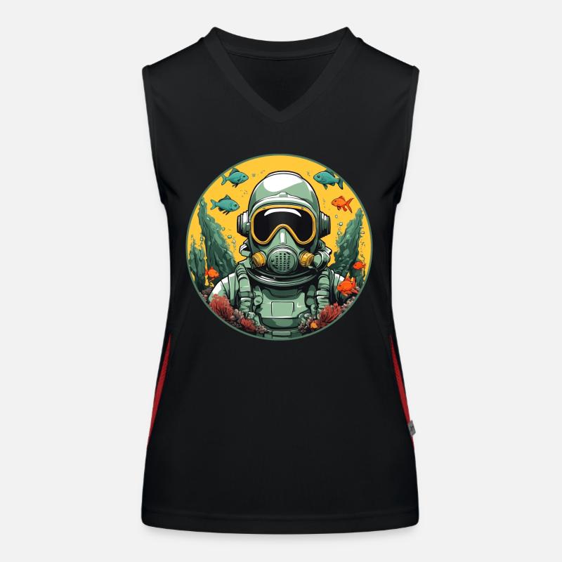 Jet pilot helmet underwater with fish Women's Functional Contrast Tank Top