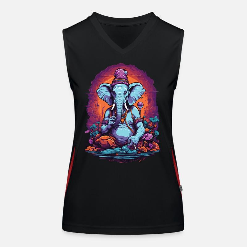 Elephant Psychedelic Art Goa Trance Forest Mushrooms Women's Functional Contrast Tank Top