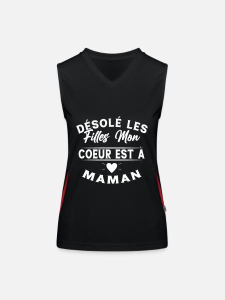 Désolé les Filles Mon Coeur est à Maman - Débardeur respirant contrasté Femme - noir/rouge - Devant