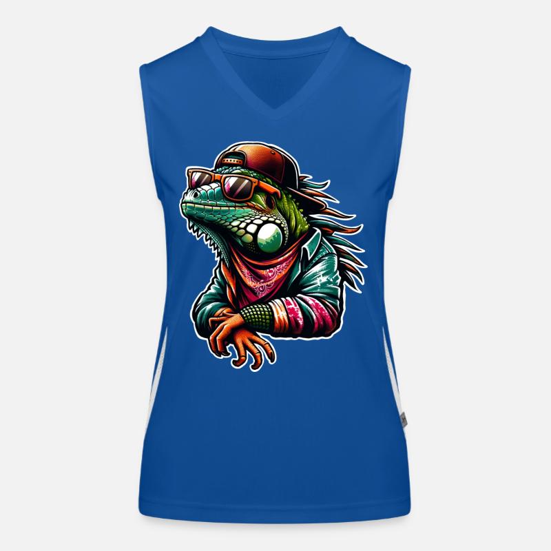Cool iguana with sunglasses and cap Women's Functional Contrast Tank Top