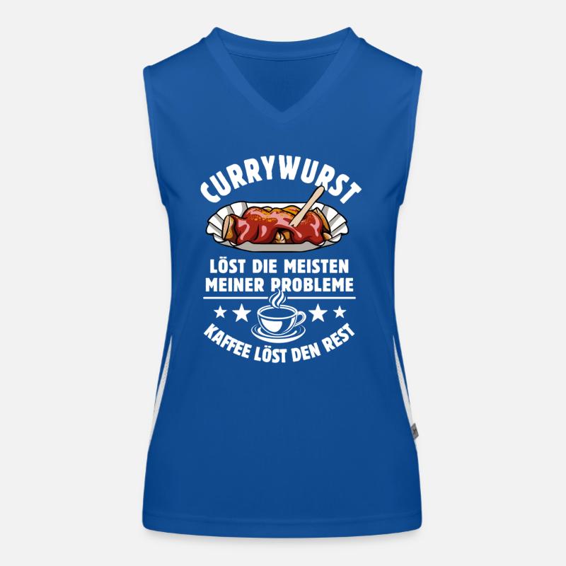 Currywurst löst meine Probleme - Kaffee Spruch Funktionelles Kontrast-Tank Top für Frauen