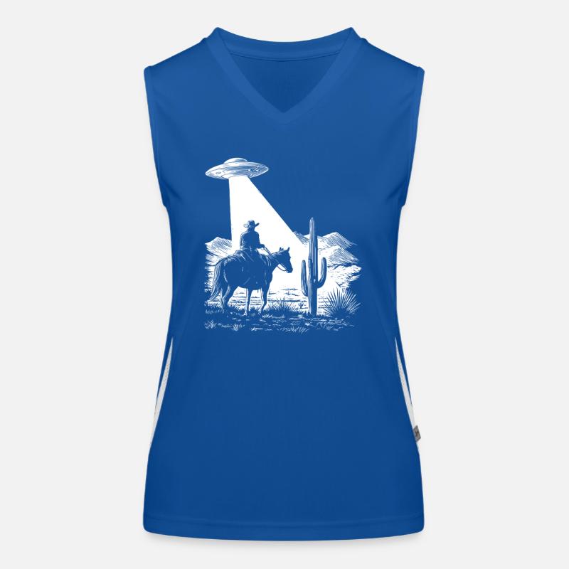 Space Cowboy - UFO - Retro Grafik Funktionelles Kontrast-Tank Top für Frauen