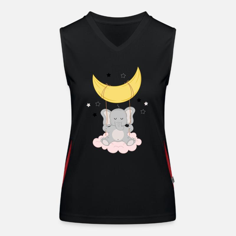 Elephant rocks on the cloud with moon and star Women's Functional Contrast Tank Top