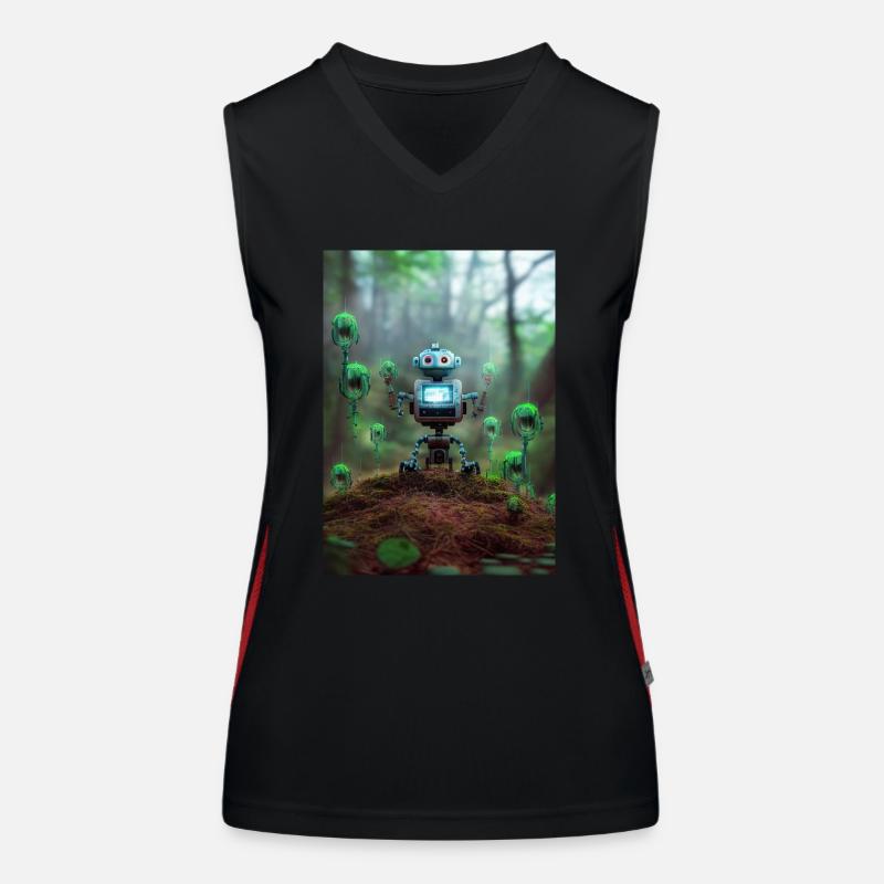 Petit robot bleu dans la forêt Débardeur respirant contrasté Femme