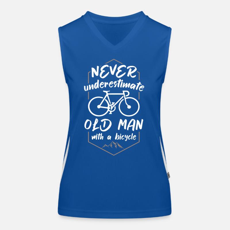 Never Underestimate Old Man with a Bicycle Funktionelles Kontrast-Tank Top für Frauen