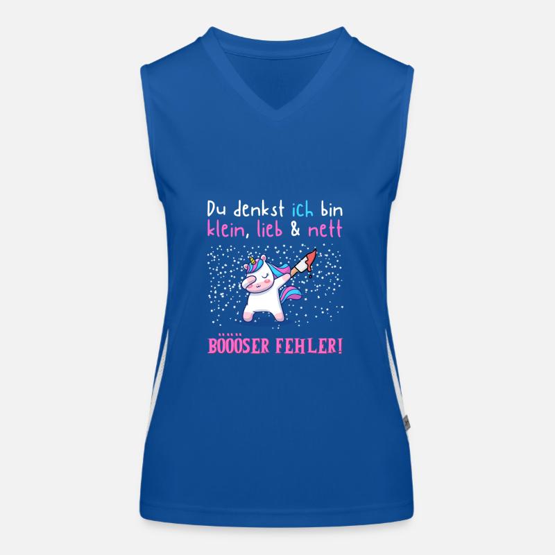 Einhorn Sarkasmus Spruch klein lieb böser Fehler Funktionelles Kontrast-Tank Top für Frauen