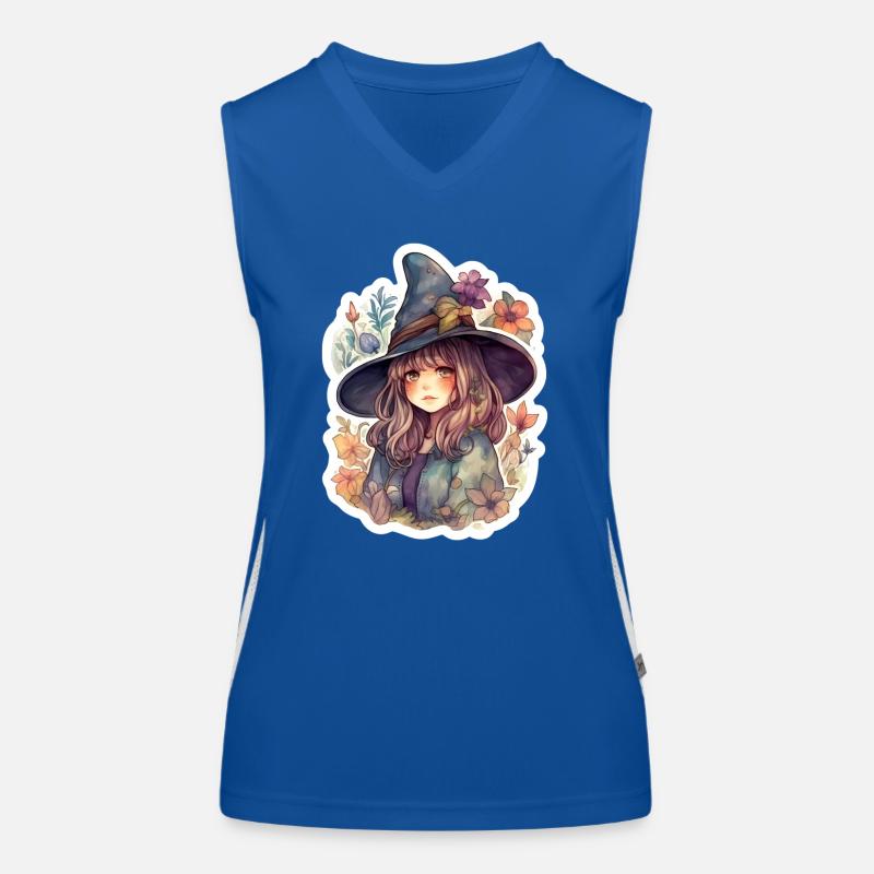 Cute witch framed by flowers Women's Functional Contrast Tank Top