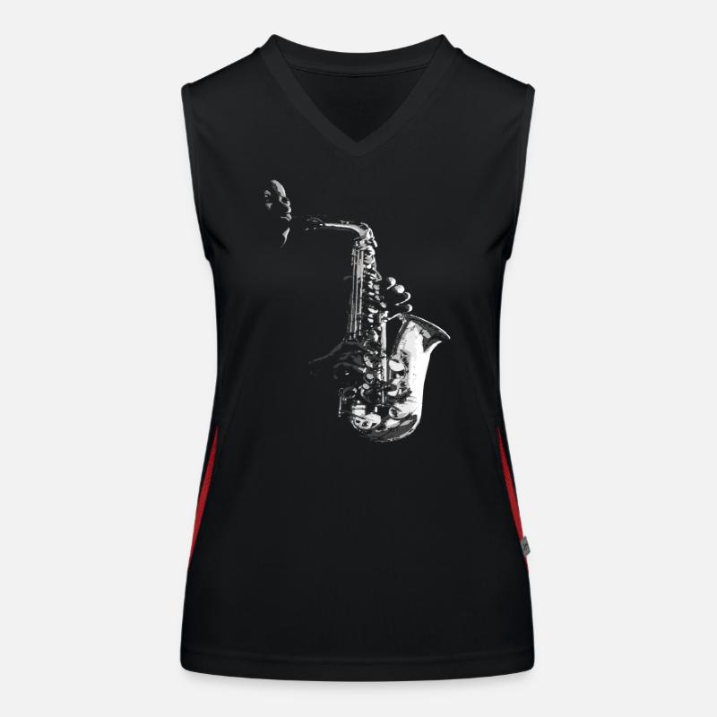 SAXOPHONE, SAX AND SAXOPHONIST ON BLACK Women's Functional Contrast Tank Top