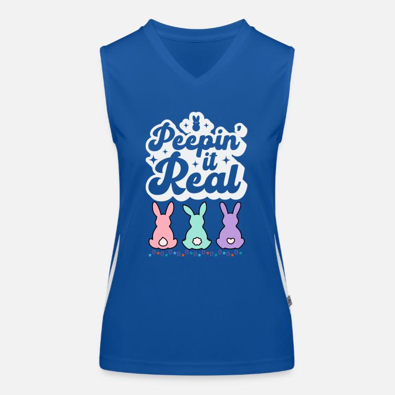 Easter Bunnies Fun peepin it real colorful Easter eggs Women's Functional Contrast Tank Top
