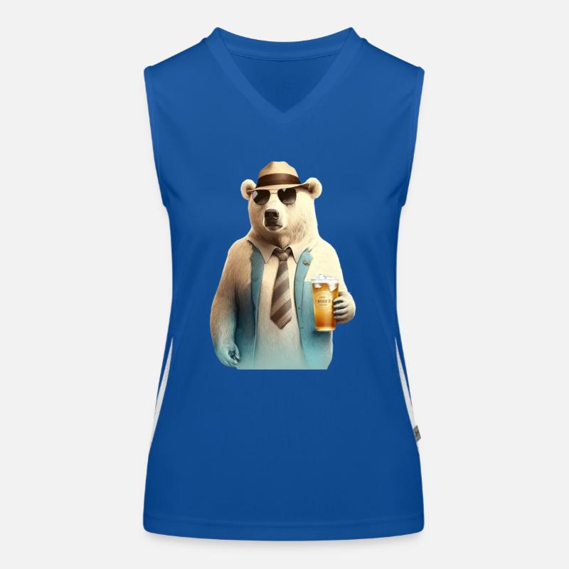Cooler Eisbär mit Sonnenbrille und Bier Funktionelles Kontrast-Tank Top für Frauen