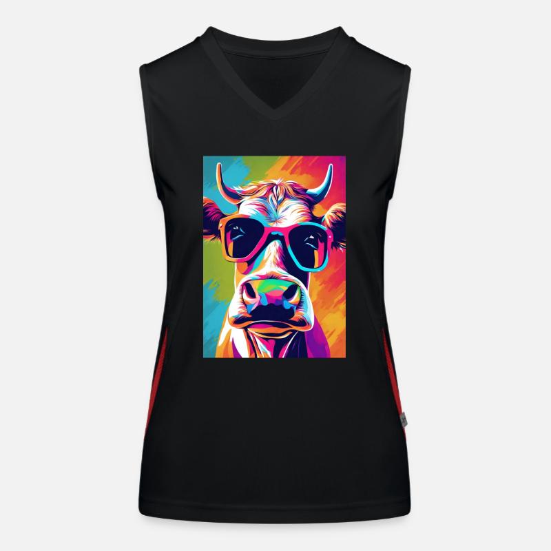 Bunte Kuh mit Brille Funktionelles Kontrast-Tank Top für Frauen