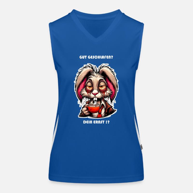 Bunny oversleeping with coffee cup Women's Functional Contrast Tank Top