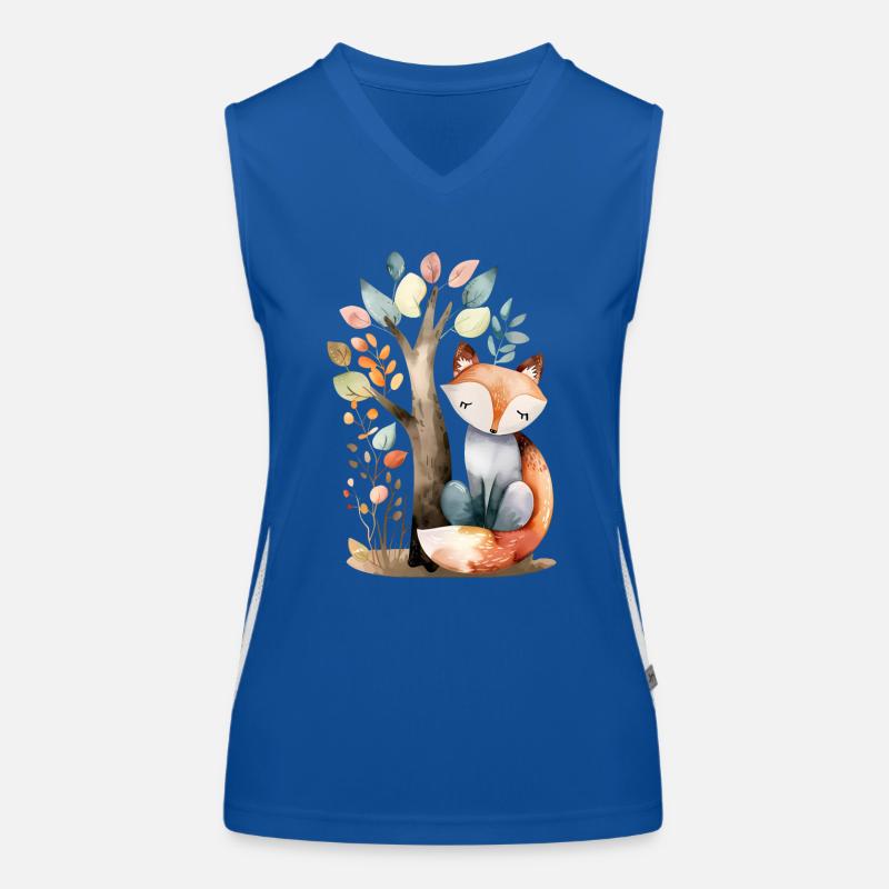 Cute Fox Under Tree Women's Functional Contrast Tank Top