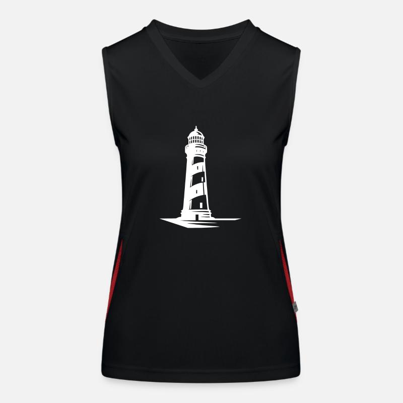 Striped lighthouse on the coast Women's Functional Contrast Tank Top