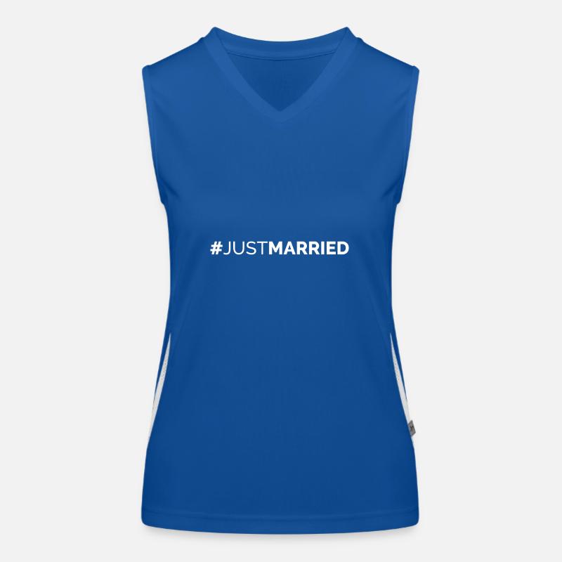 Hochzeit Just Married Hashtag Geek Geschenkidee Funktionelles Kontrast-Tank Top für Frauen