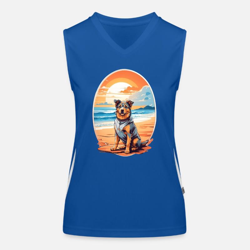 Hund am Strand Funktionelles Kontrast-Tank Top für Frauen
