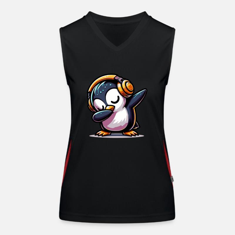Dabbing Pinguin Funktionelles Kontrast-Tank Top für Frauen