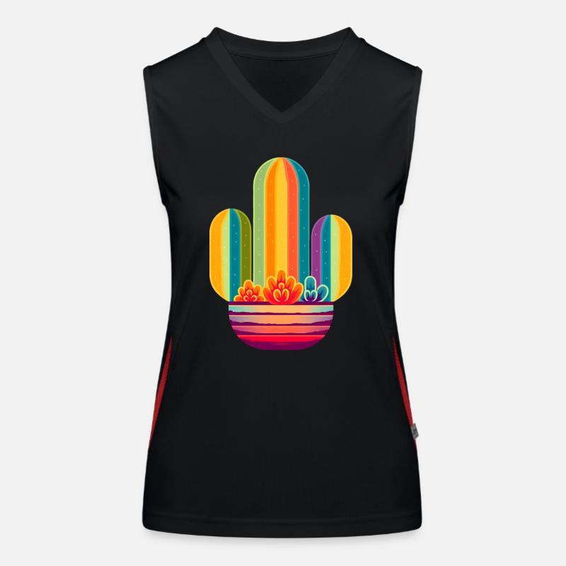 Regenbogen Kaktus Funktionelles Kontrast-Tank Top für Frauen