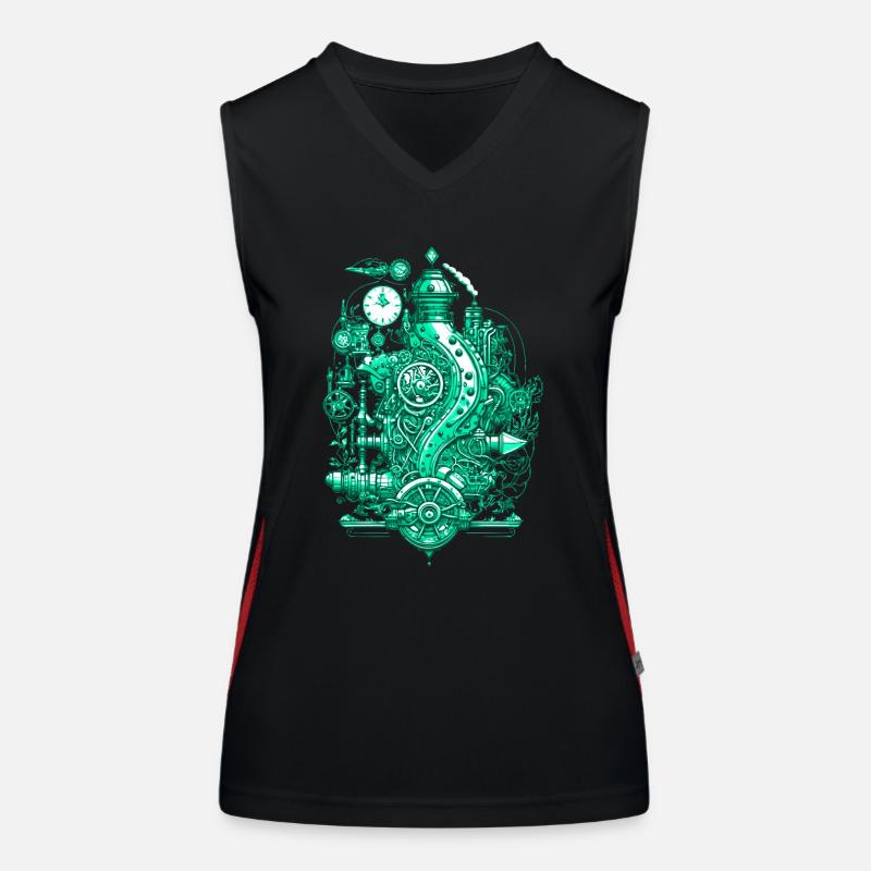 Steampunk steam engine with clockwork and technology Women's Functional Contrast Tank Top