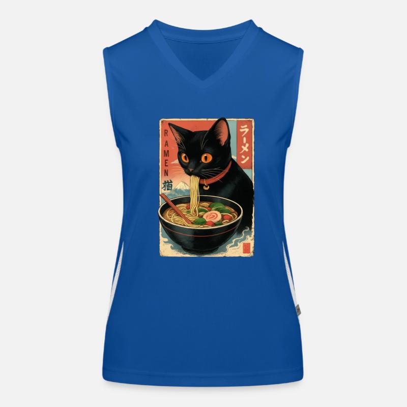 Chat d’Asie mangeant des ramen, illustration Débardeur respirant contrasté Femme