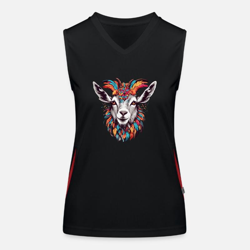 Colorful goat billy goat decorated with feathers Women's Functional Contrast Tank Top