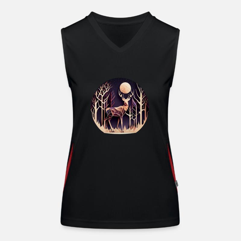 Hirsch mit Mond im Wald mit Bäumen - Papercut Funktionelles Kontrast-Tank Top für Frauen