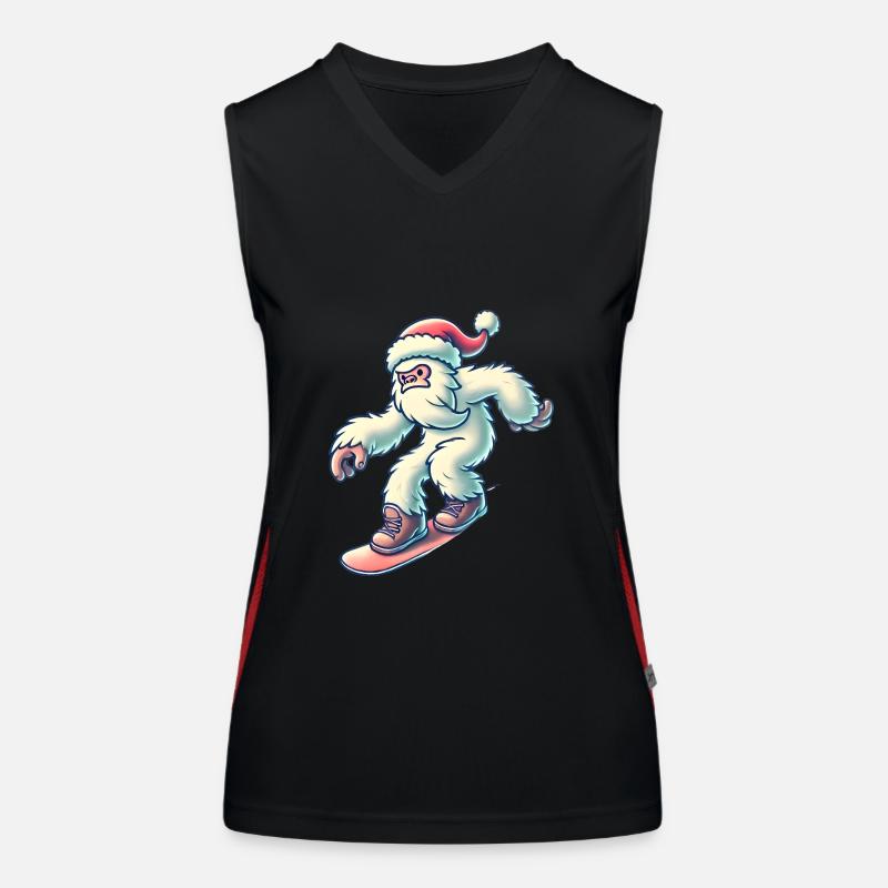 Snowboarden Yeti in Santa Hat Funktionelles Kontrast-Tank Top für Frauen