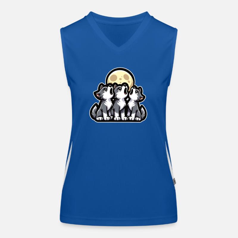 Mignon Loup Chiot Howling Moon Style Cartoon Débardeur respirant contrasté Femme