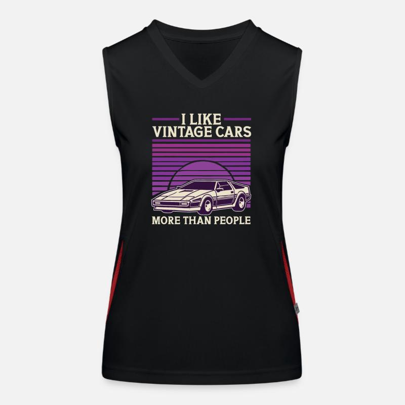 Ich mag Oldtimer mehr als Menschen Lustiger Oldtimer Funktionelles Kontrast-Tank Top für Frauen