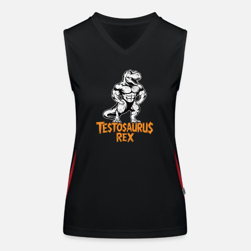 Testosaurus Rex Funny Bodybuilder Dinosaur Women's Functional Contrast Tank Top