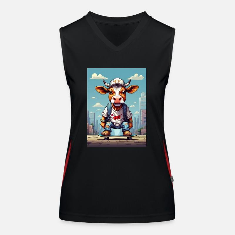Comic Kuh auf Skateboard Funktionelles Kontrast-Tank Top für Frauen