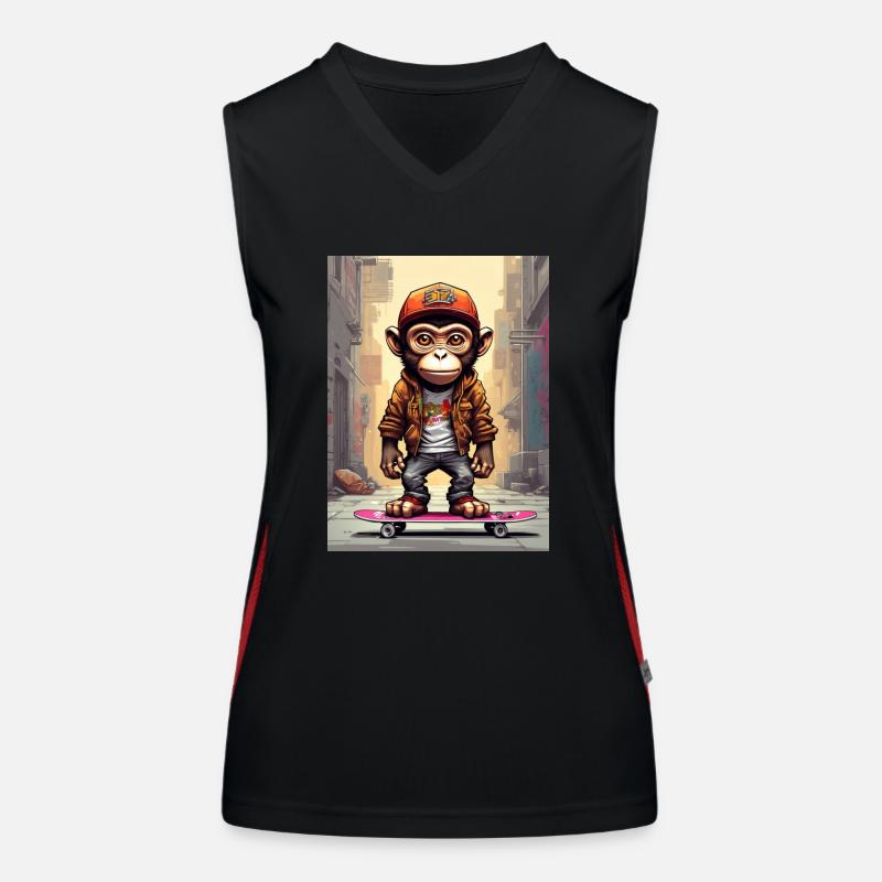 Comic Affe auf Skateboard Funktionelles Kontrast-Tank Top für Frauen