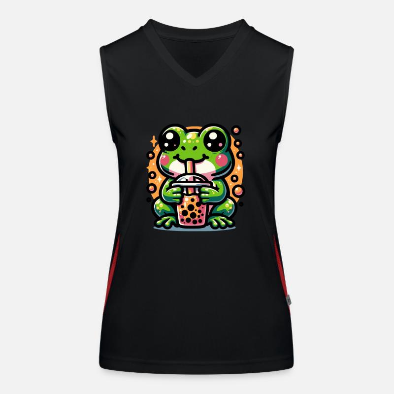 Bubble Tea Frog Boba Tea Kawaii Gift - Women's Functional Contrast Tank Top - black/red
