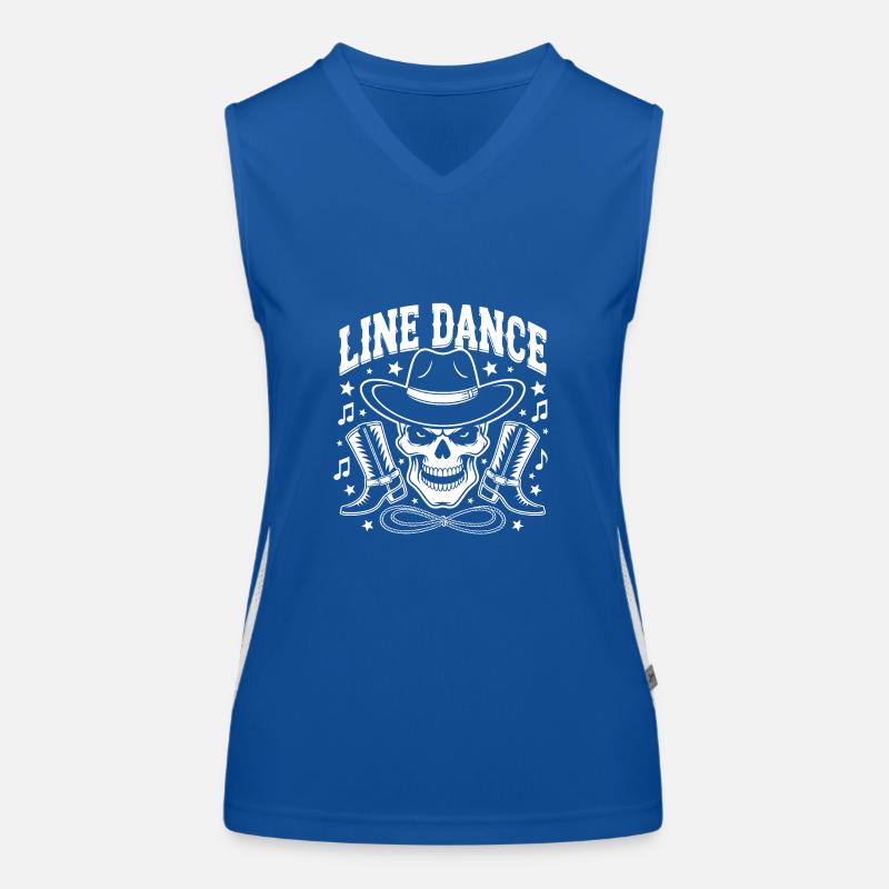 Line Dance Skull mit Stetson und Boots und Lasso Funktionelles Kontrast-Tank Top für Frauen