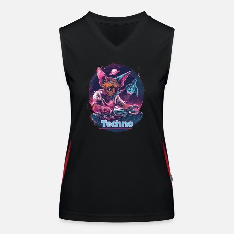 Techno DJ Rave Space Cat Funktionelles Kontrast-Tank Top für Frauen