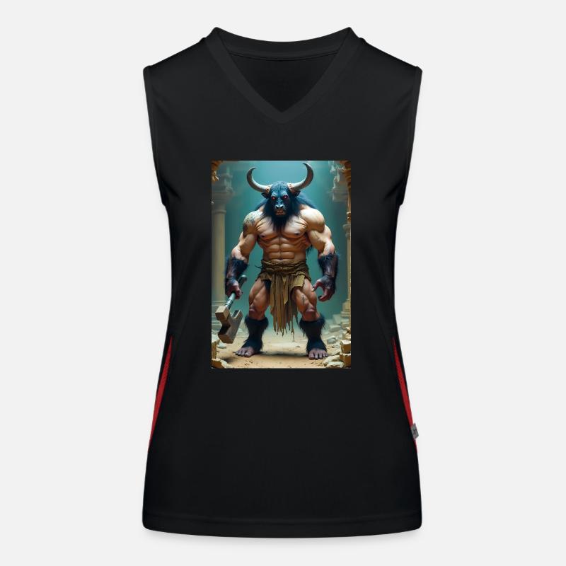 Minotaur, massive bull-headed warrior gripping axe Women's Functional Contrast Tank Top