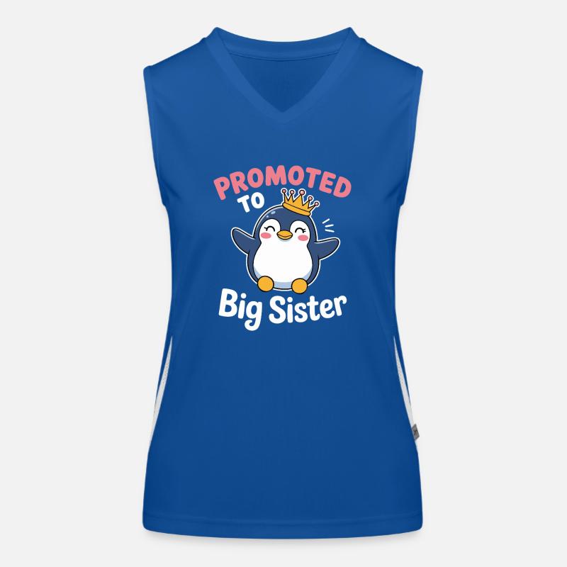 Zur großen Schwester befördert – Pinguin Design Funktionelles Kontrast-Tank Top für Frauen