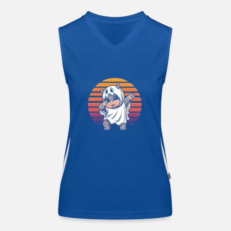 Dabbing Moo deng Dabender Fantôme Hippopotame Halloween Débardeur respirant contrasté Femme