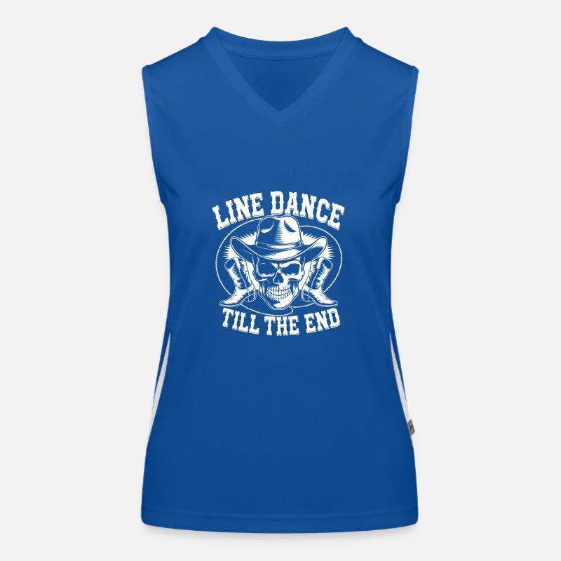 Line Dance Skull mit Stetson und Boots und Lasso Funktionelles Kontrast-Tank Top für Frauen