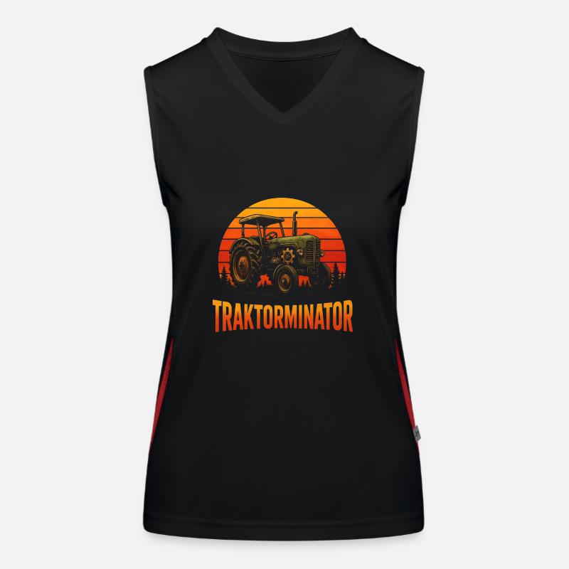 Funny farmer and tractor design Women's Functional Contrast Tank Top