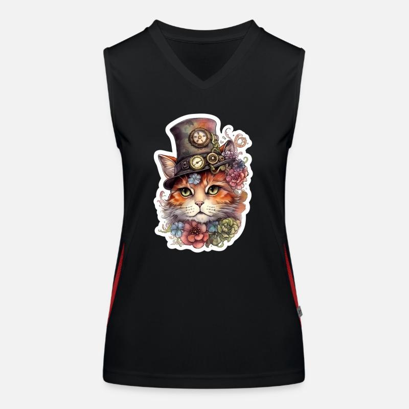 Chat Steampunk avec chapeau Débardeur respirant contrasté Femme