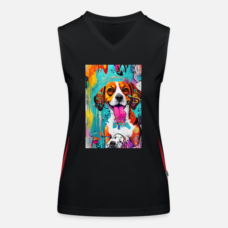 Impression pop art moderne | coloré | Chien Beagle Débardeur respirant contrasté Femme