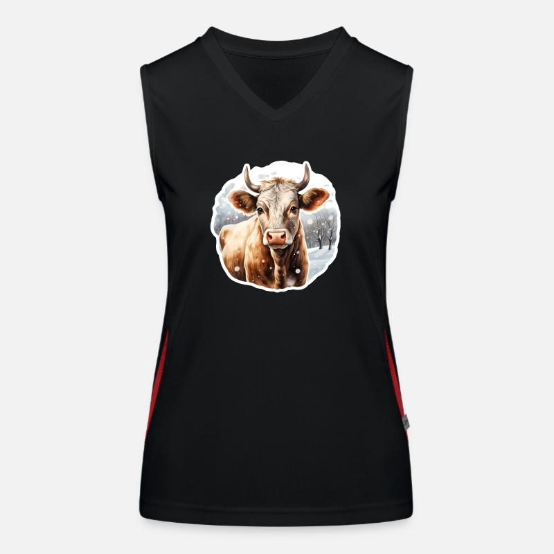 Kuh in Winterlandschaft Funktionelles Kontrast-Tank Top für Frauen