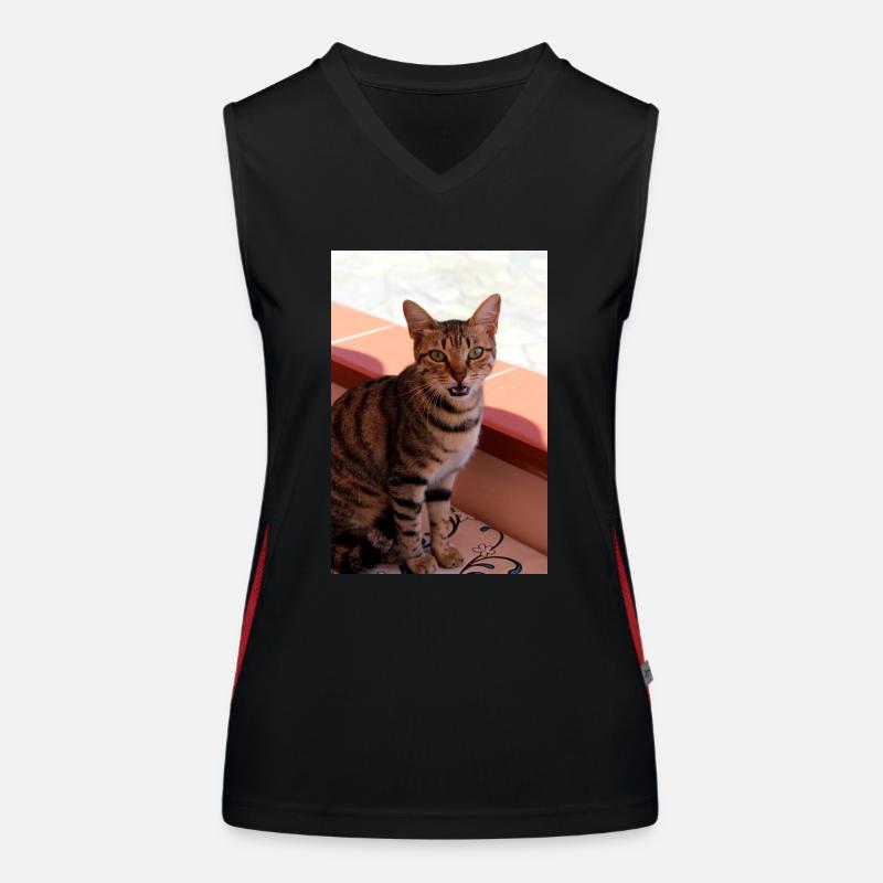 cat, kitten - Women's Functional Contrast Tank Top - black/red