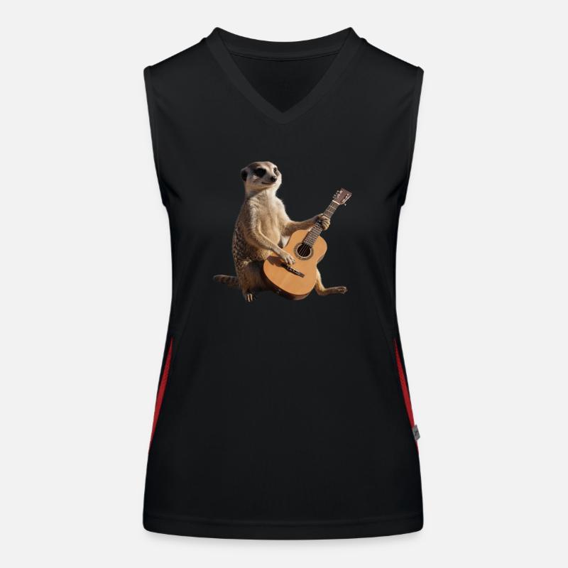 Erdmännchen sitzender Gitarrenmusiker Funktionelles Kontrast-Tank Top für Frauen