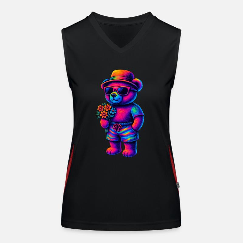 neonfarbenem Teddy im Beach-Look Funktionelles Kontrast-Tank Top für Frauen