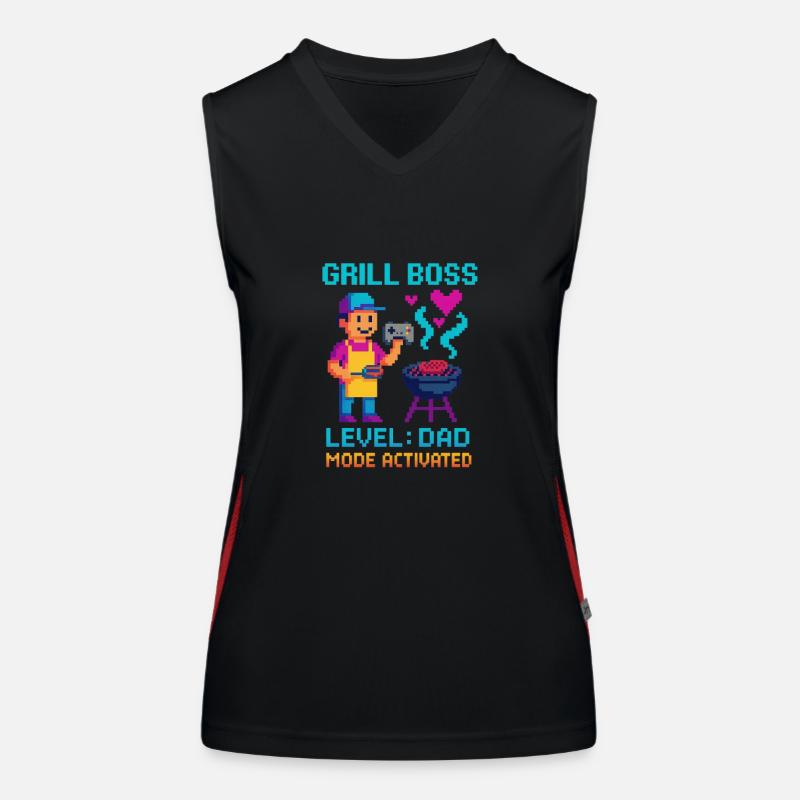 Grill Dad Mode Activated Grilling Father Gaming Women's Functional Contrast Tank Top