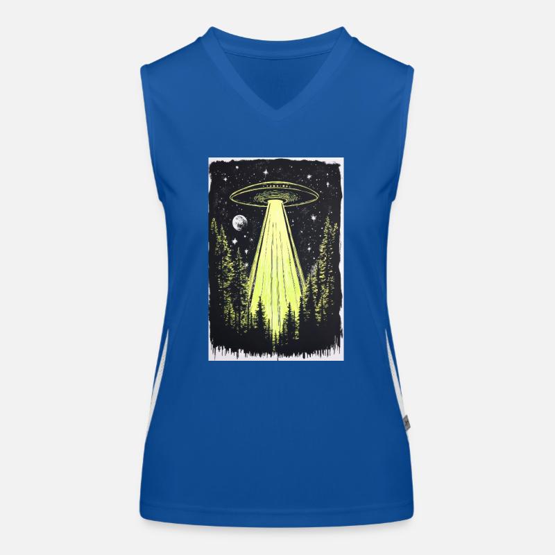 UFO in den Mitternachtskiefern Funktionelles Kontrast-Tank Top für Frauen