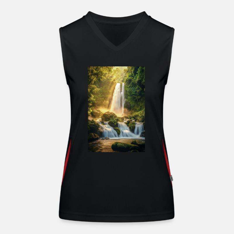 Lever du soleil sur une cascade cachée Débardeur respirant contrasté Femme