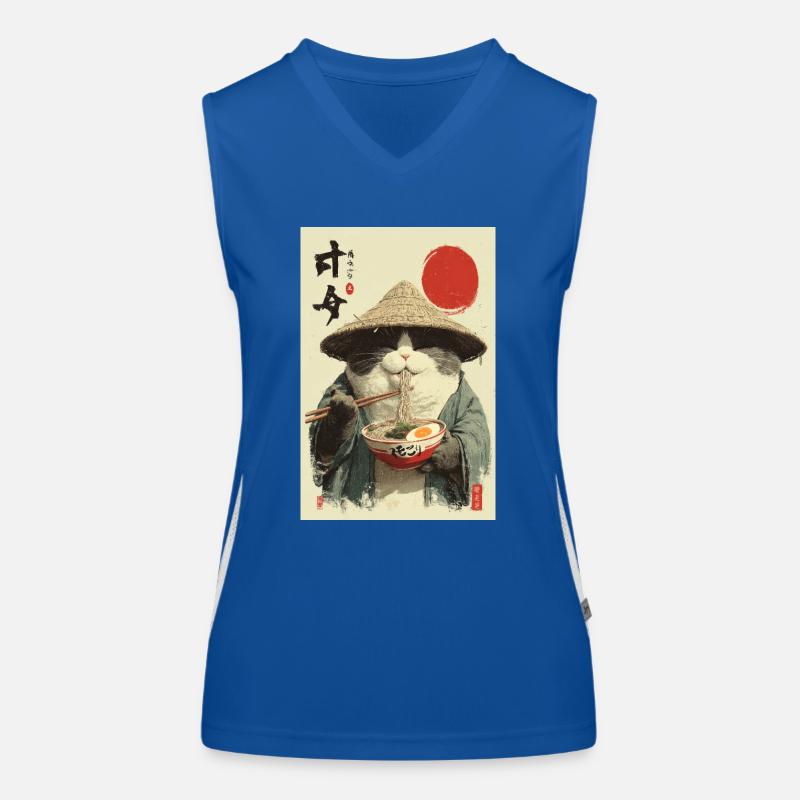 Samurai-Katze isst Ramen Funktionelles Kontrast-Tank Top für Frauen